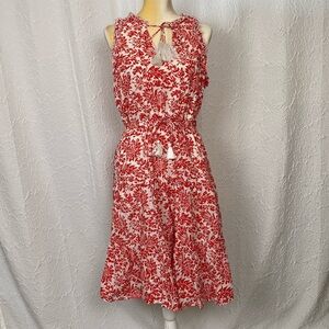 Eshakti Red Floral Print Ruffle Cotton Voile Dress - 12